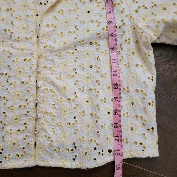 Free People Dream a Little Dream Eyelet Lace Top Womens M Cottage Butter Yellow - Picture 7 of 7